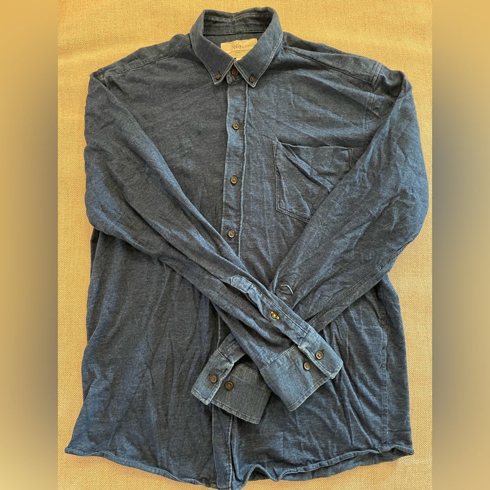 WRK Matteo Gottardi Jersey Knit Button Down Sport‎ Shirt in Indigo Size M